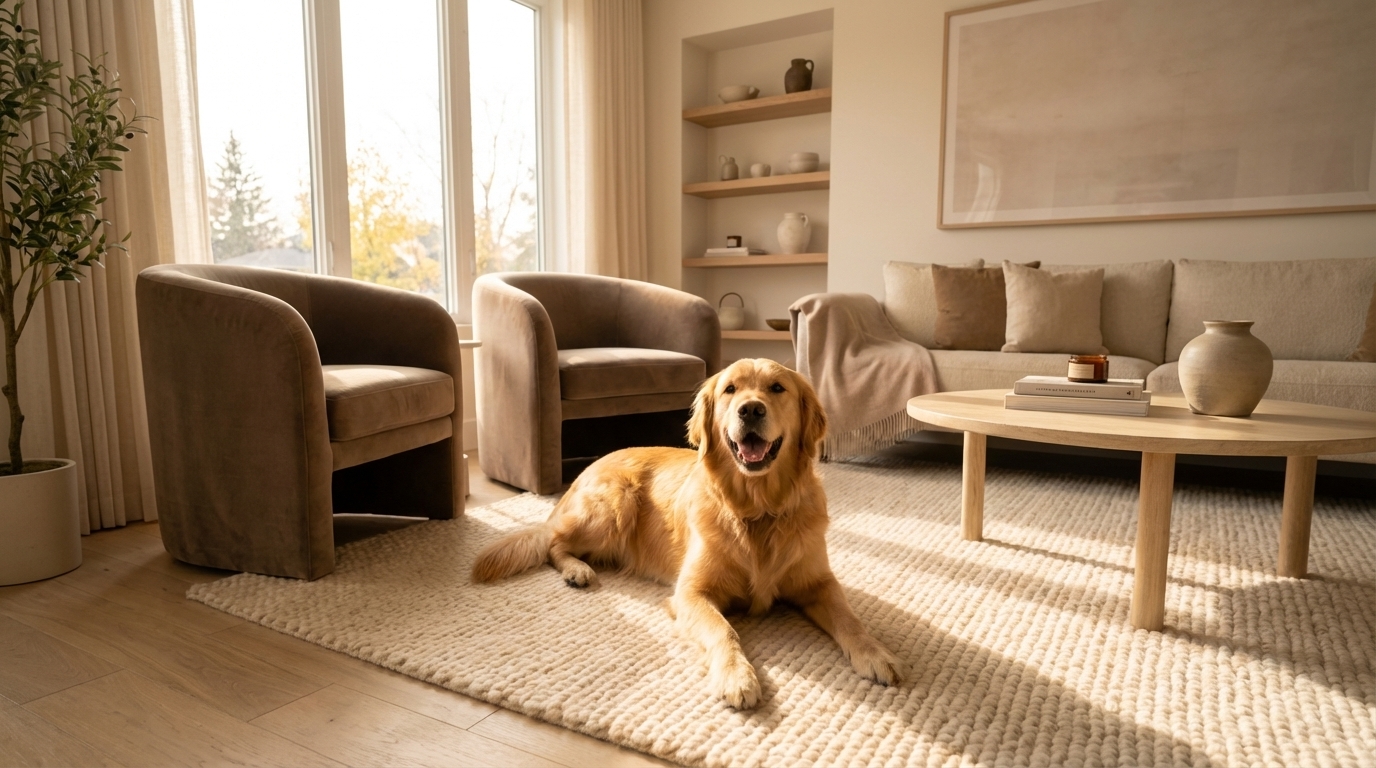 Happy dog in a boutique home environment